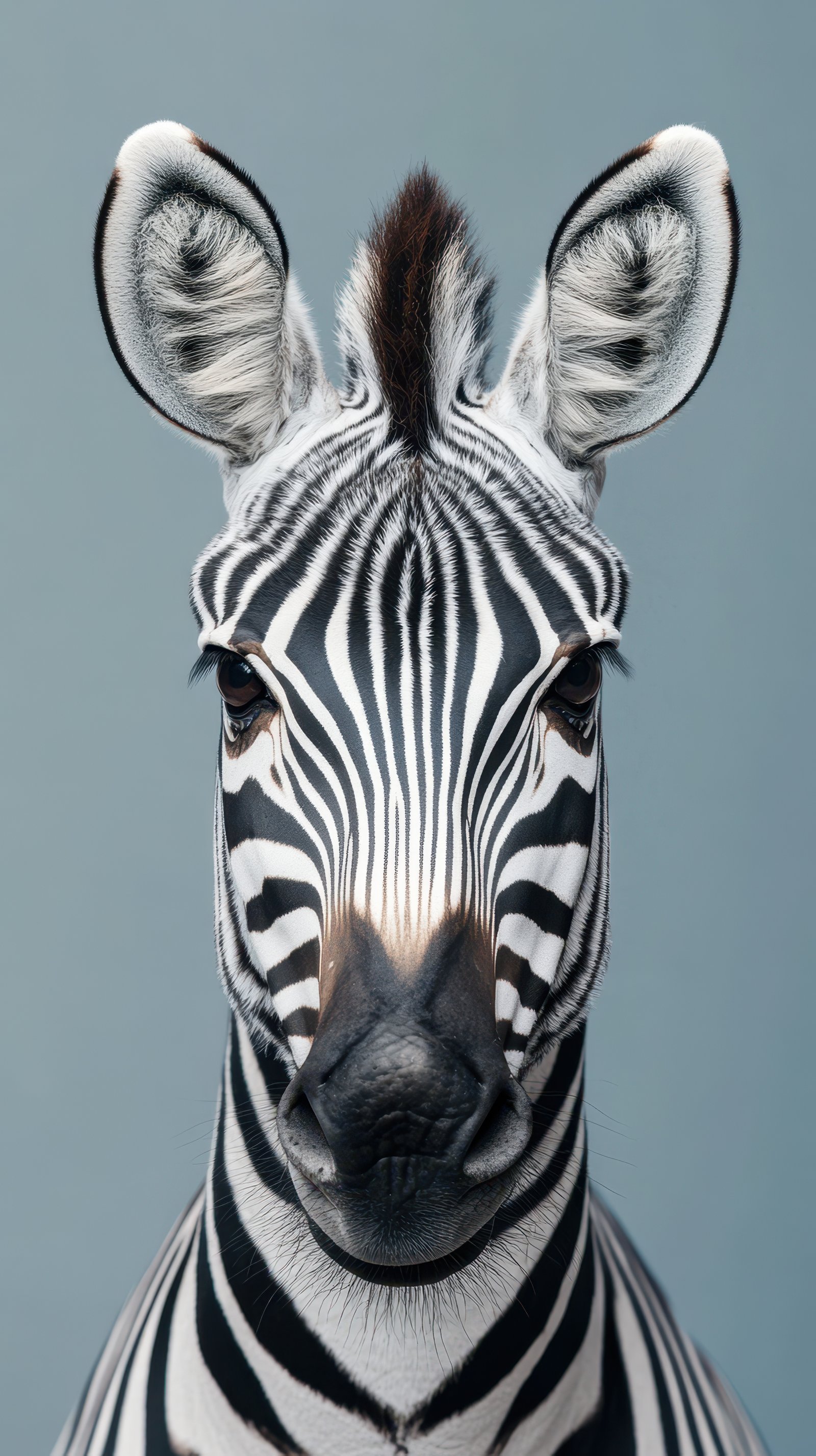 Striking portrait of a zebra showcasing distinctive black and white stripes against a neutral background
